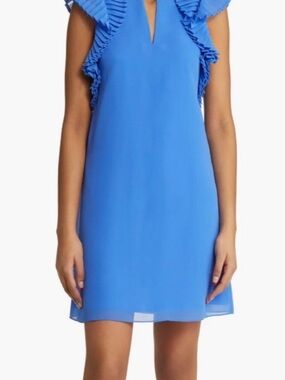 Vince Camuto Periwinkle Blue Ruffle-Trim Shift Dress